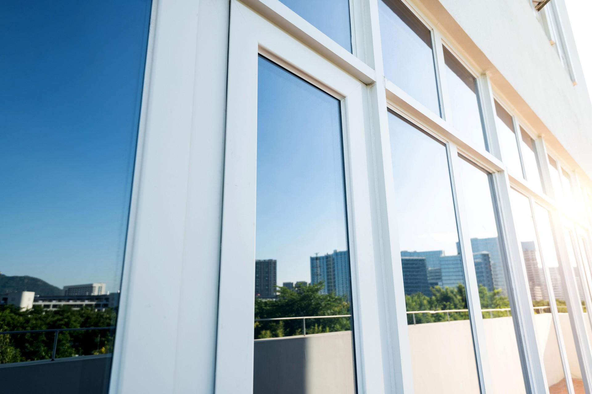 Glass walls of modern office building